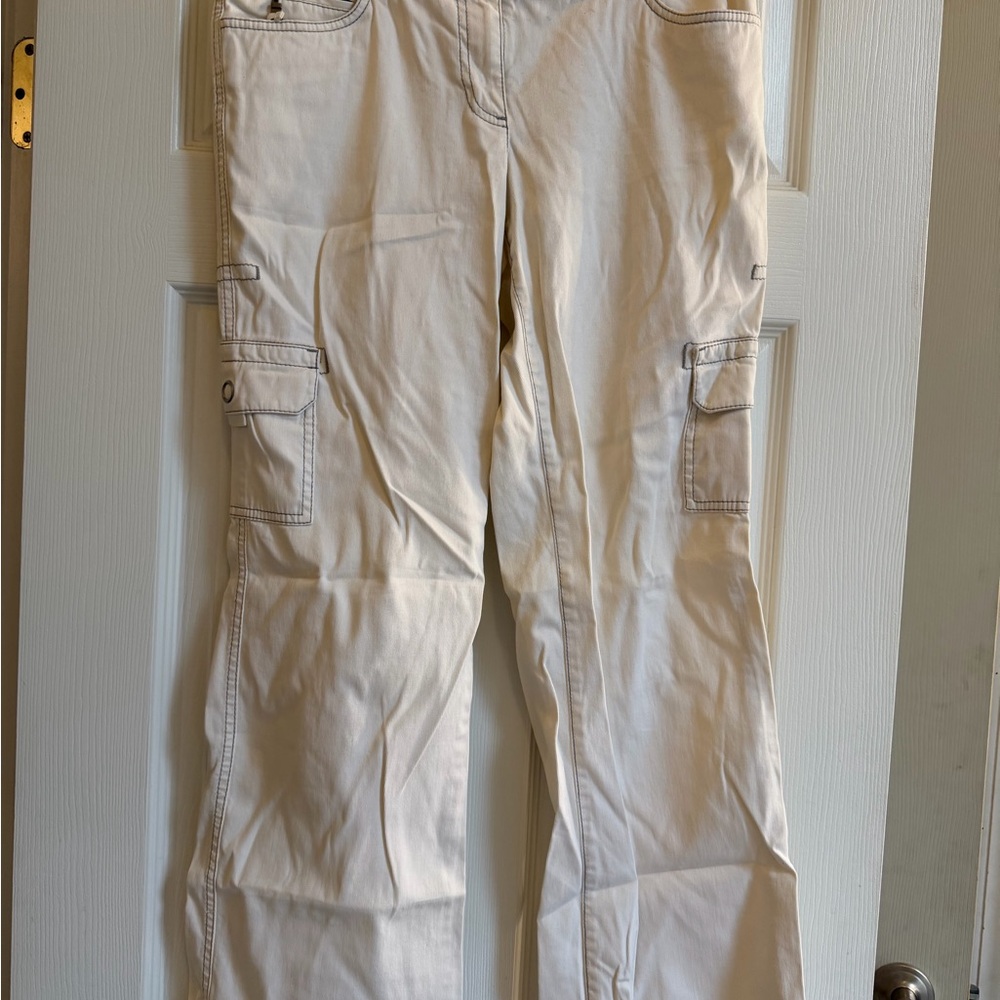 LOFT Cream Utility Pants with Subtle Stitching